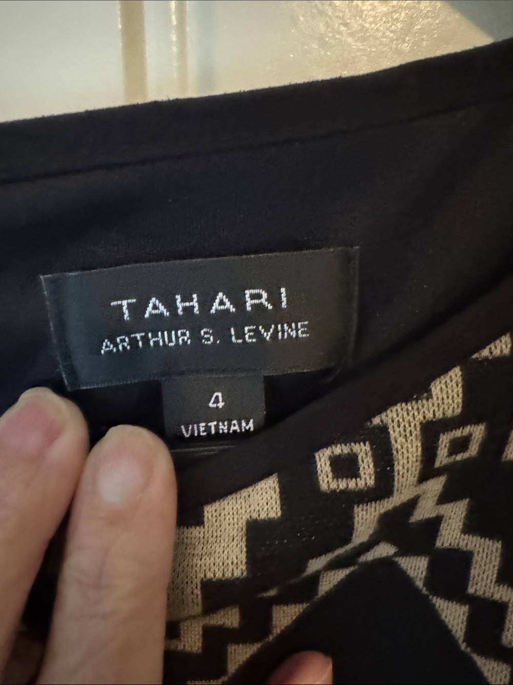 Tahari Black and Cream Geometric Knit Midi Dress - Picture 2 of 4